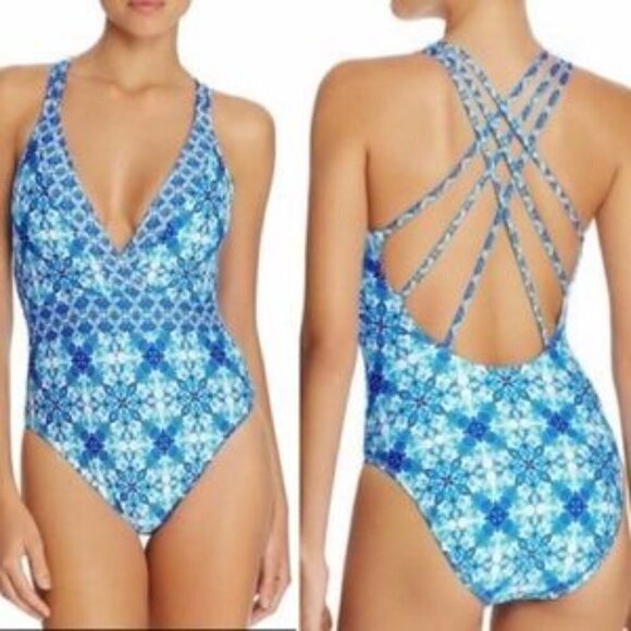 La Blanca True Blue Surplice Cross Back One Piece Swimsuit - Picture 1 of 8